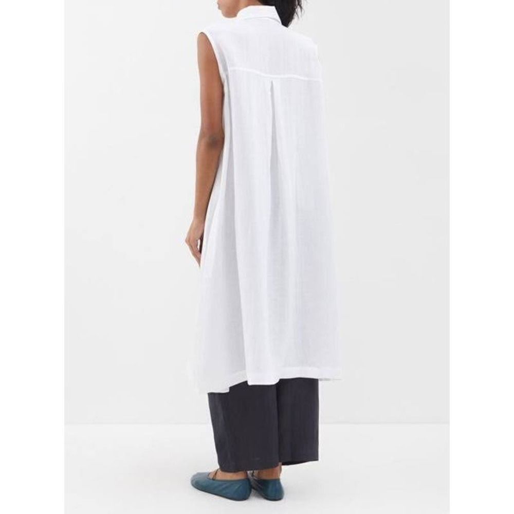 ESKANDAR   Slim A-line Sleeveless Shirtdress With Collar In White size 1 - Picture 3 of 8